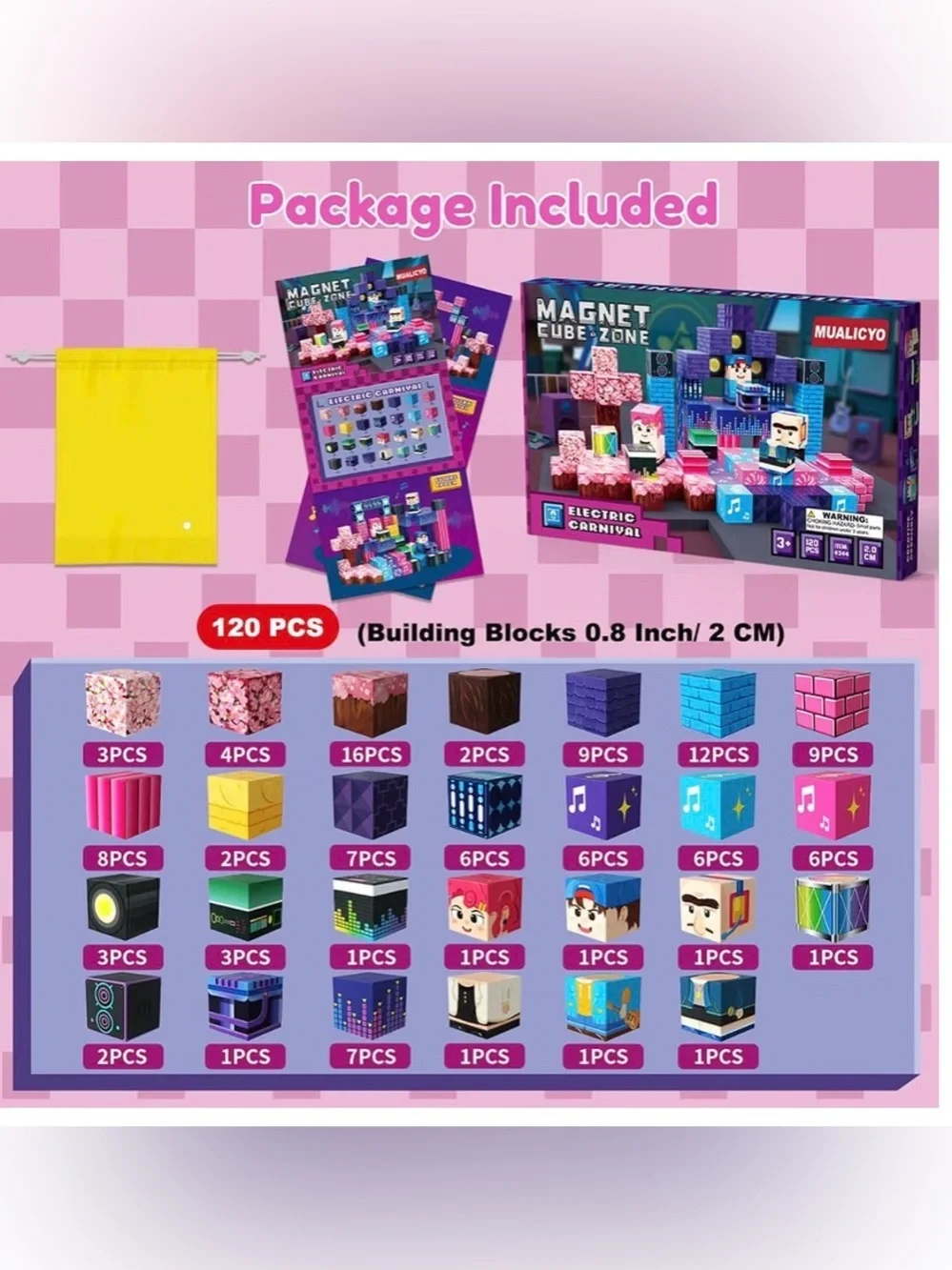 Magnet Cube Zone Kids Magnetic Building Blocks Toy - Blue, Pink, Green
